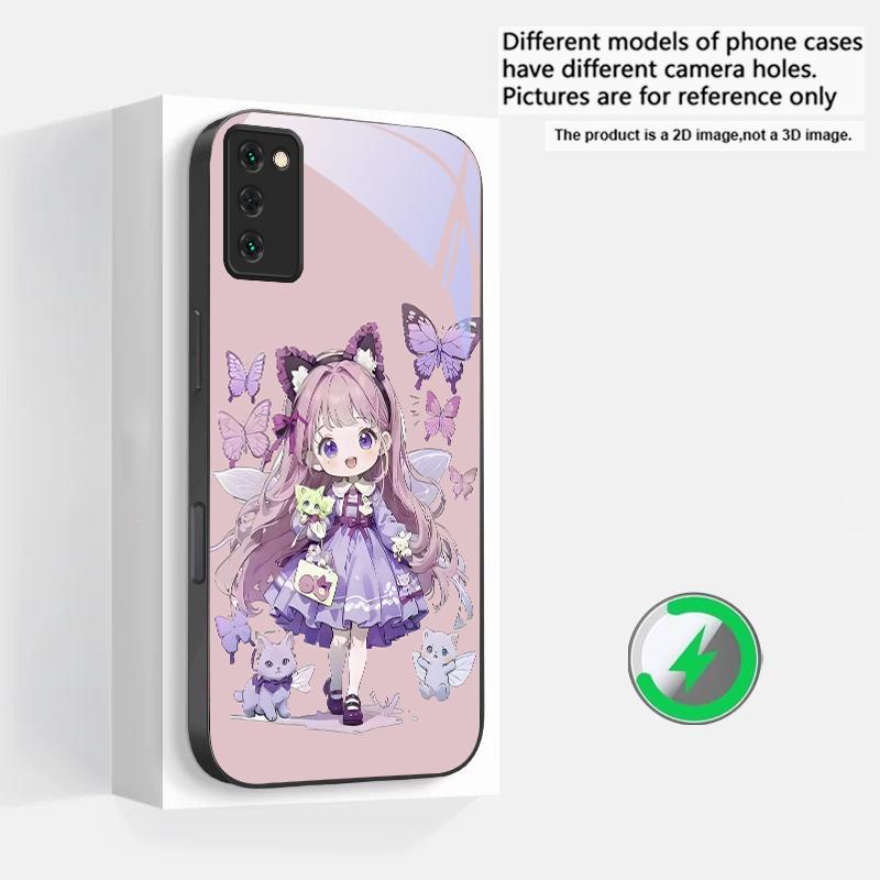 Q-версия Синяя Бабочка Подходит для Samsung Galaxy S25 Ultra S20 FE S21 S22+ S23 Plus S24 S26 Edge Магнитное Стекло Чехол для Телефона
