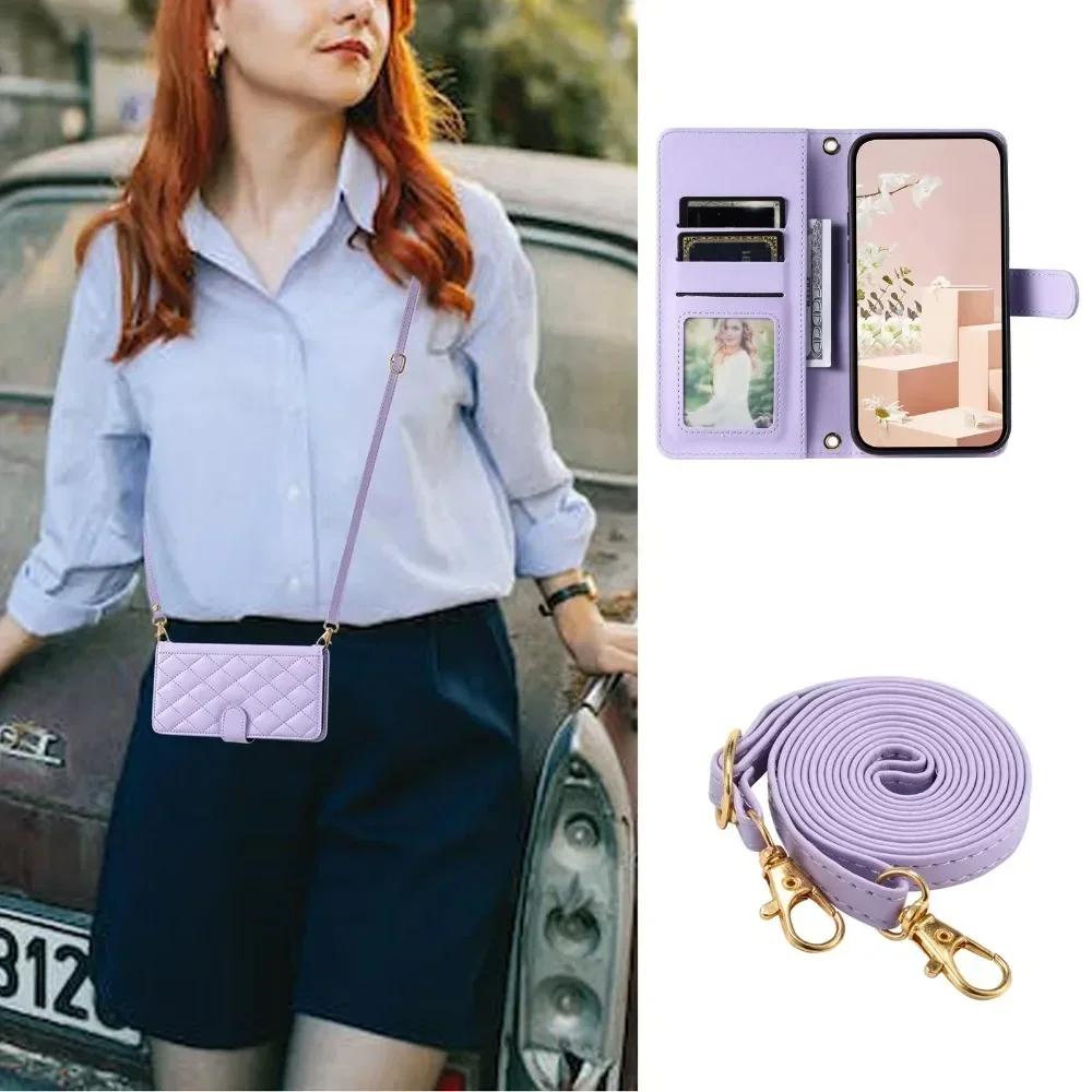Crossbody Phone Case for Samsung Galaxy S23 S21 FE S24 Plus S25 Ultra A05 A05S A15 A25 A35 A55 A16 A26 A36 A56 Leather Cover