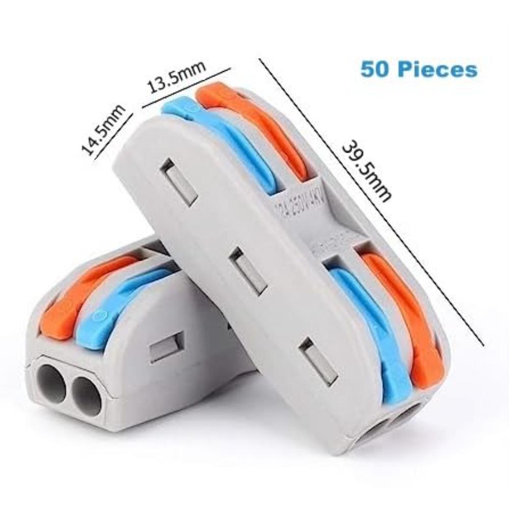 50Pcs Compact Wire Conductor Terminal Blocks Quick Terminal Conductor Lever Wire Connector Electric Cable Quick Wiring Connector 2 In–2 Out