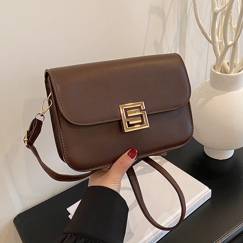 Retro Fashion Commuting All Match Lock Closure Small Bag Bag for Women's Summer New One Shoulder Crossbody Bag Textured Small Square Bag
