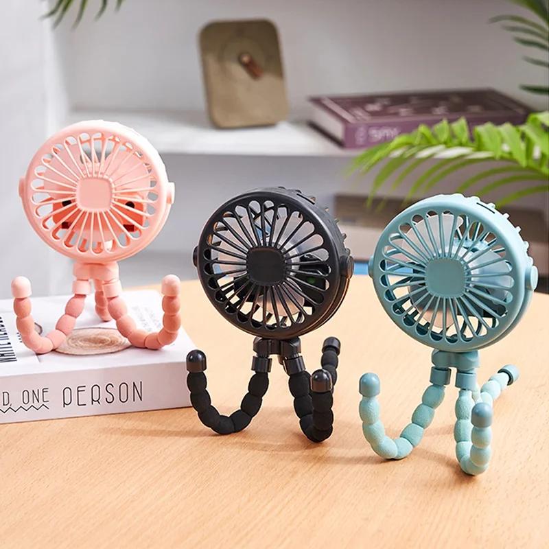 USB-перезаряжаемый многофункциональный мини-вентилятор Octopus, фиксируемый небольшой портативный настольный вентилятор для детской коляски, велосипеда с мягким ветром