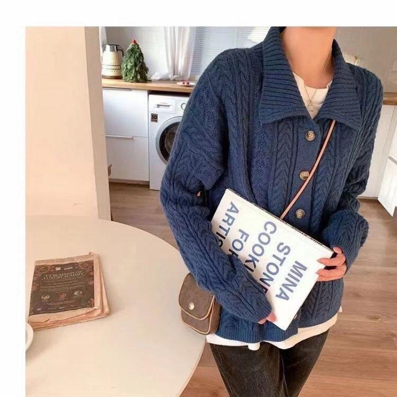 Ретро стиль Гонконга свободный свитер короткий женский в модном нежном стиле вязаный кардиган дизайн ниша смысл