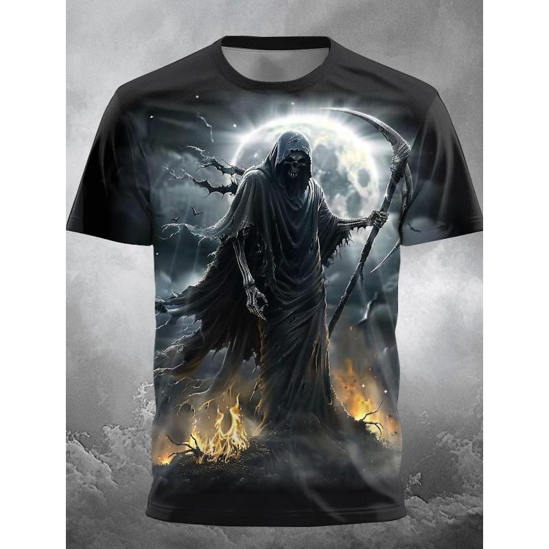 Fire Reaper Designer Gothic Men's 3D Print T Shirt Tee Party Street Short Sleeve Crew Neck Shirt Summer Spring Clothing Apparel