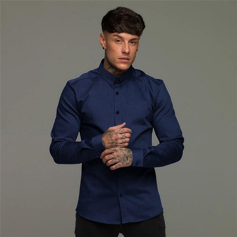 Muscleguys Мужские топы с отложным воротником Four Seasons, красивые деловые повседневные рубашки на пуговицах с длинными рукавами для мужчин