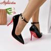 Fashion Aphixta Crystals Pearl Belt Round Buckle 3.94 Inch Stiletto Heels Pumps Women Pimp Pointed Toe Shoes Super Big Size 51 52 53