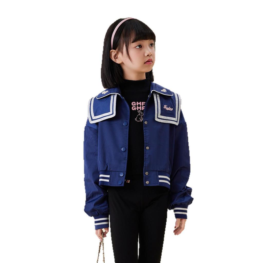 Пальто с темно-синим воротником для девочек Tao Town - 2025 Повседневная преппи весенне-осенняя короткая куртка для детей