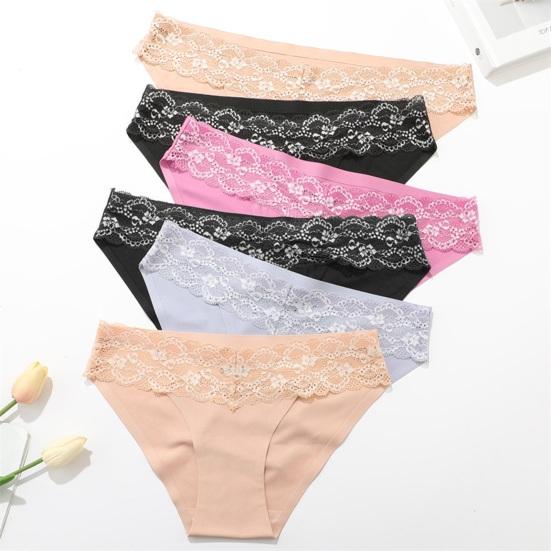 Женские трусики с ажурным кружевом и низкой талией, бесшовные, однотонные, с хорошей воздухопроницаемостью, тонкие