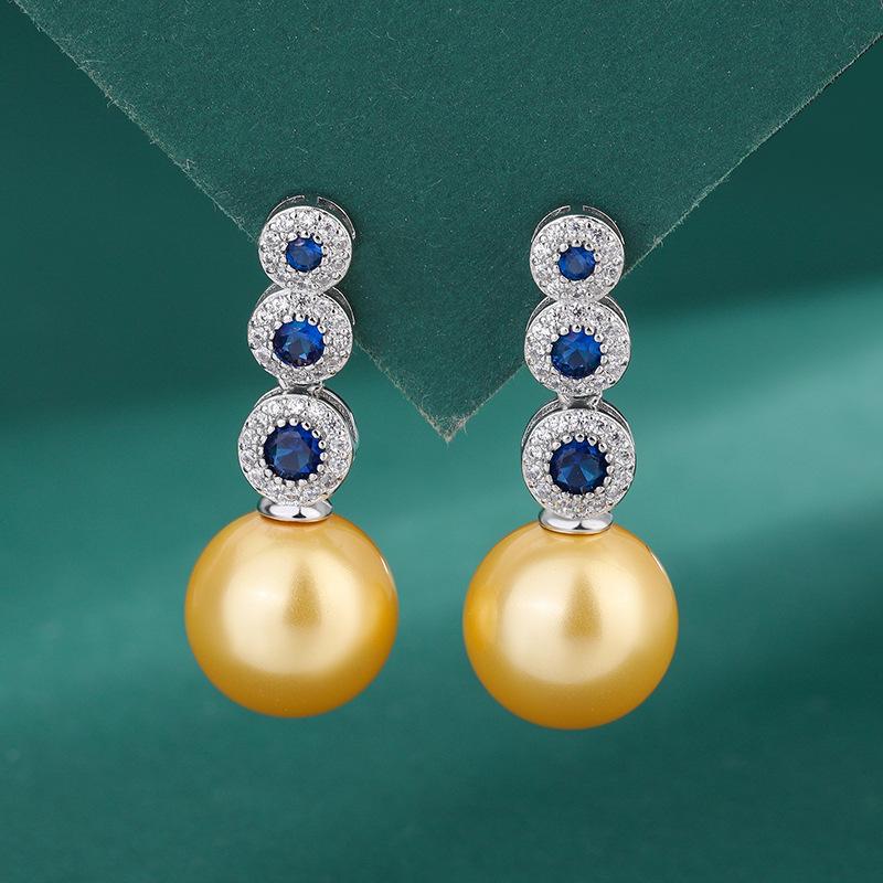 Серьги-гвоздики с микрозакрепкой из голубого циркония в серебре S925, женские индивидуальные украшения, серьги с белым жемчугом в виде ракушки, роскошные серьги с жемчугом в стиле «темперамент»