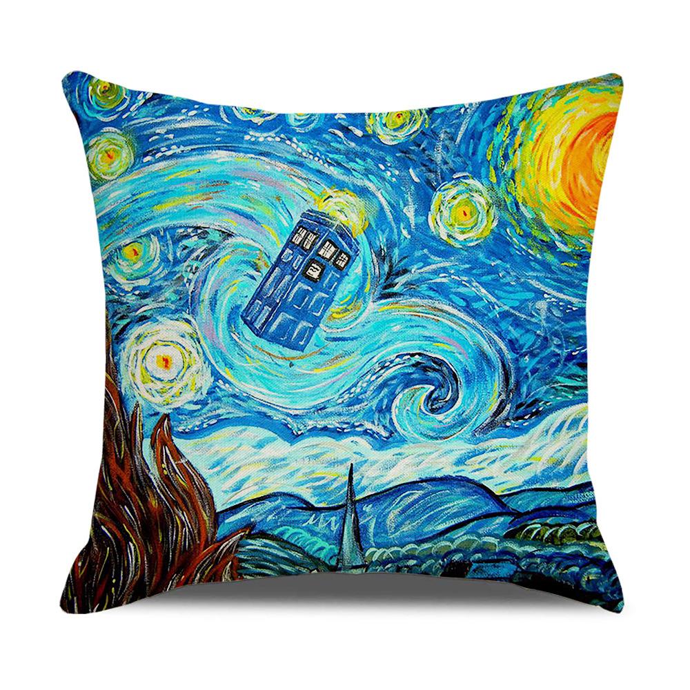 Linen Pillowcase Nordic Retro Van Gogh Oil Painting Watercolor Print Pillowcase New Home