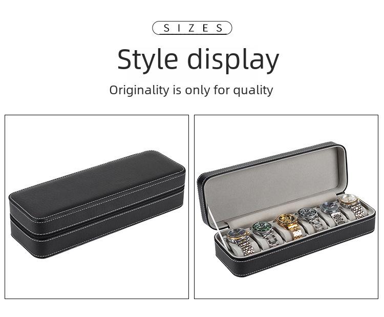 Портативная коробка для хранения на молнии из ПУ кожи для часов и ювелирных изделий, варианты на 6, 10 и 12 ячеек