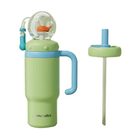 Стакан-фонтан в форме кита 710 мл из нержавеющей стали с забавным эффектом фонтана, герметичная, непроливаемая, с трубочкой, для детей и взрослых