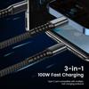 3 in 1 Super Fast Charging Cable Transparent Luminous Nylon Braided Cord Quick Charging Data Cable for Samsung Huawei Xiaomi