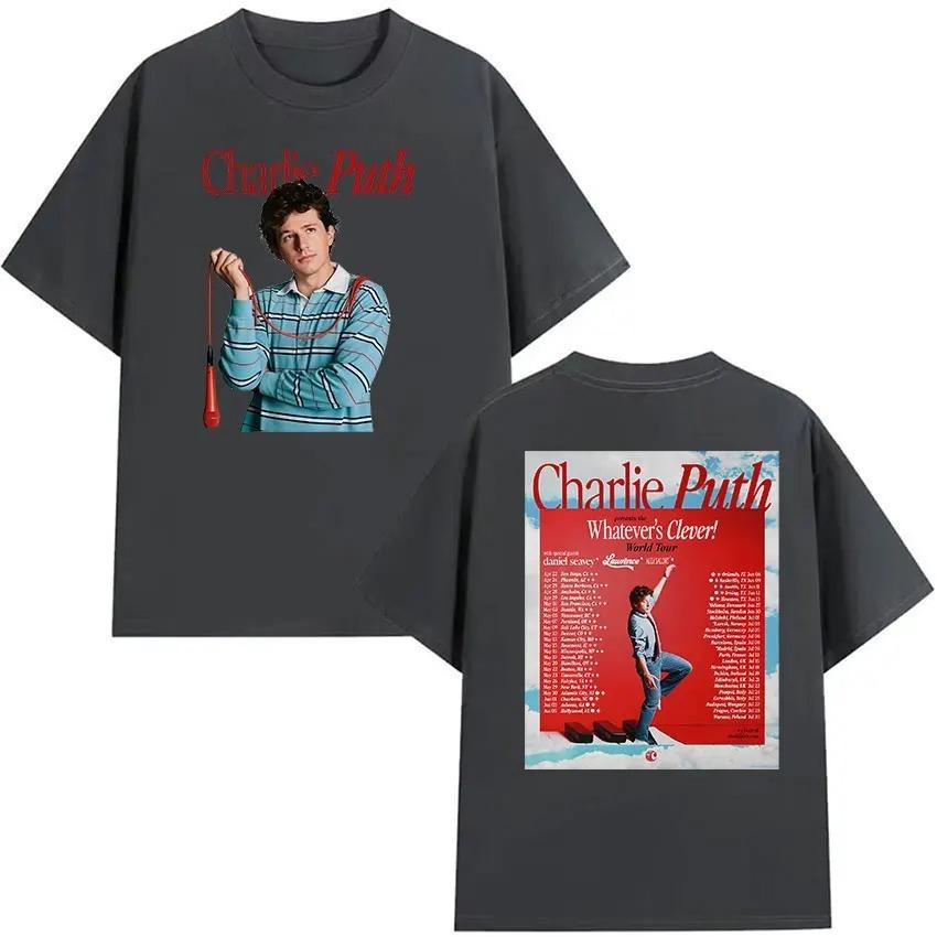 Charlie Puth Whatevers Clever World Tour 2026 Graphic T Shirts Unisex Vintage Fashion Cotton Short Sleeve Tshirt Streetwear Y2K