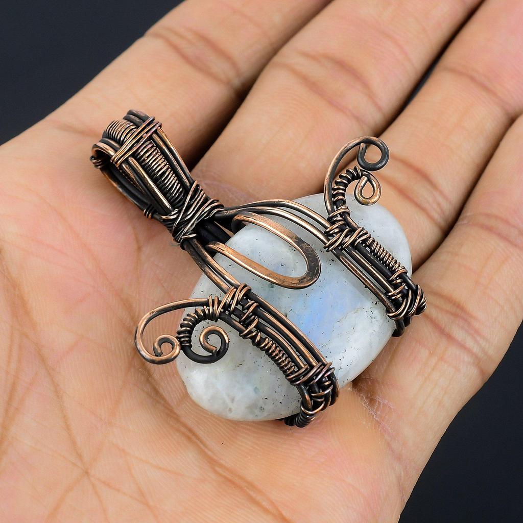 Moonstone 999 Copper Wire Wrapped Pendant, Handmade Gemstone Pendant, Gift For Mom Antique Jewelry