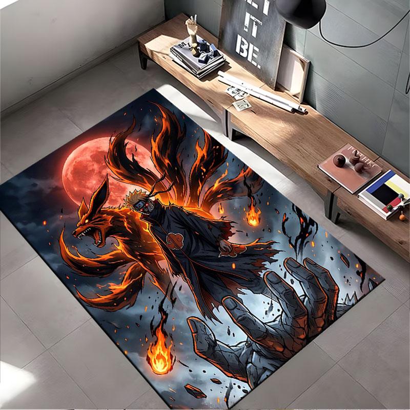 "Anime Warrior with Fiery Fox" suitable as a non-slip mat for the living room or bedroom sofa