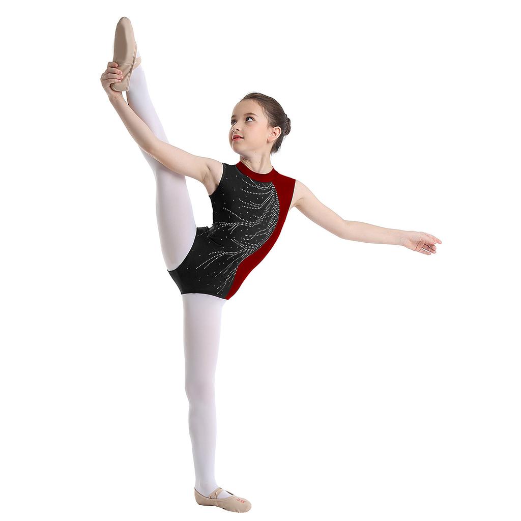 Костюм для танцевальной гимнастики, детский купальник без рукавов с круглым вырезом и открытой спиной для девочек