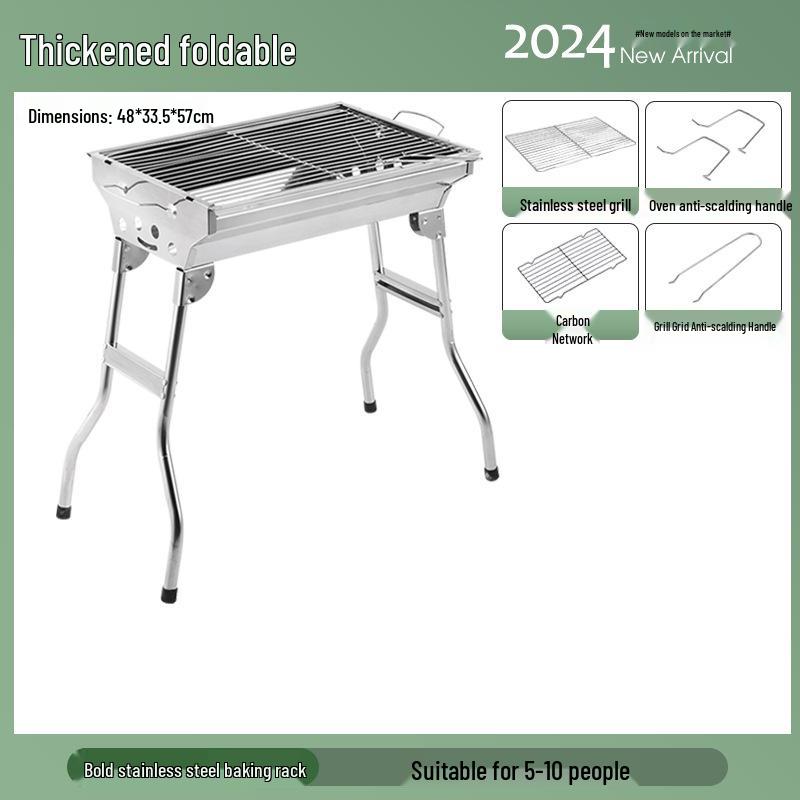 Large Portable Stainless Steel Charcoal BBQ Grill - Outdoor Folding Patio Oven