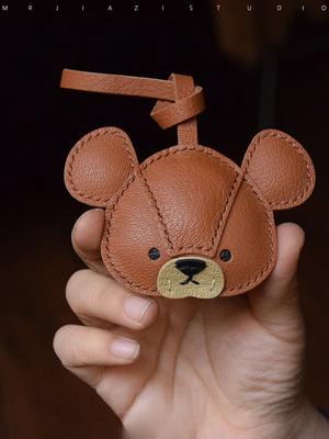 Брелок ручной работы из натуральной кожи в виде медведя, подвеска для сумки, подвесное украшение на зеркало автомобиля для домашнего/офисного декора, милый подарок для снятия стресса