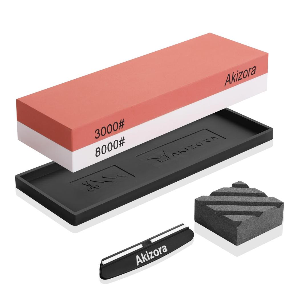 Akizora Knife Sharpening 3000mm and Whetstone Set with Surface Fixed Angle and Strong Ideal for Home Use and Finishing Knives Stone, 8000mm,