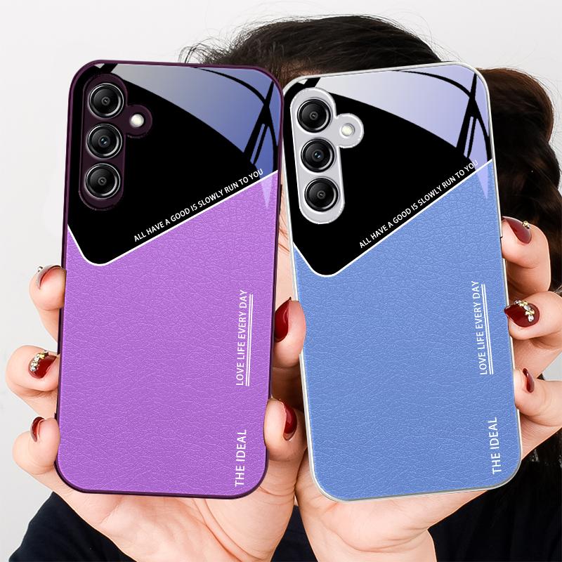 Кожаный элемент Синий Для Samsung Galaxy A01 A02 A03 Core A04 A14 4G A13 54 34 31 20 25 23 22 5G S21 Ultra S20 Стеклянный чехол для телефона