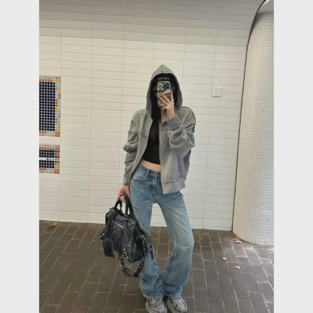 SUNONEONE Women's Blue Wide-Leg Jeans - Autumn/Winter Loose Fit Trousers