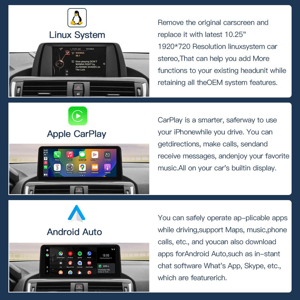 Беспроводная Carplay и Android Auto 10,25-дюймовый автомобиль, подходящий для BMW 3 4 серии F30/F31/F32/F33/F34/F36 2012-2016 NBT система