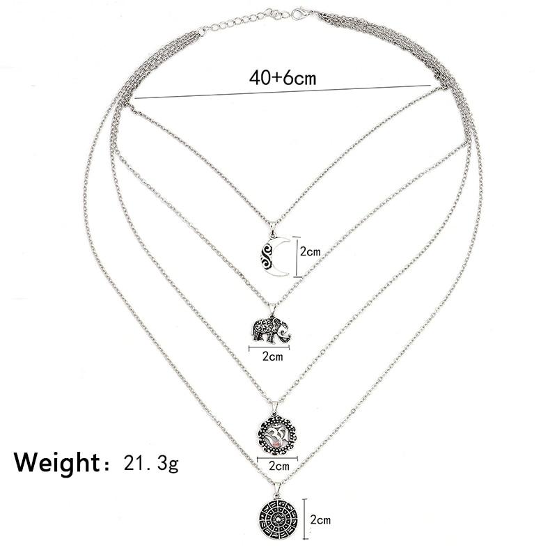 2022 модное винтажное ожерелье с компасом в виде слона и Луны, многослойное ожерелье, женское серебряное ожерелье, комплект очаровательных ювелирных изделий