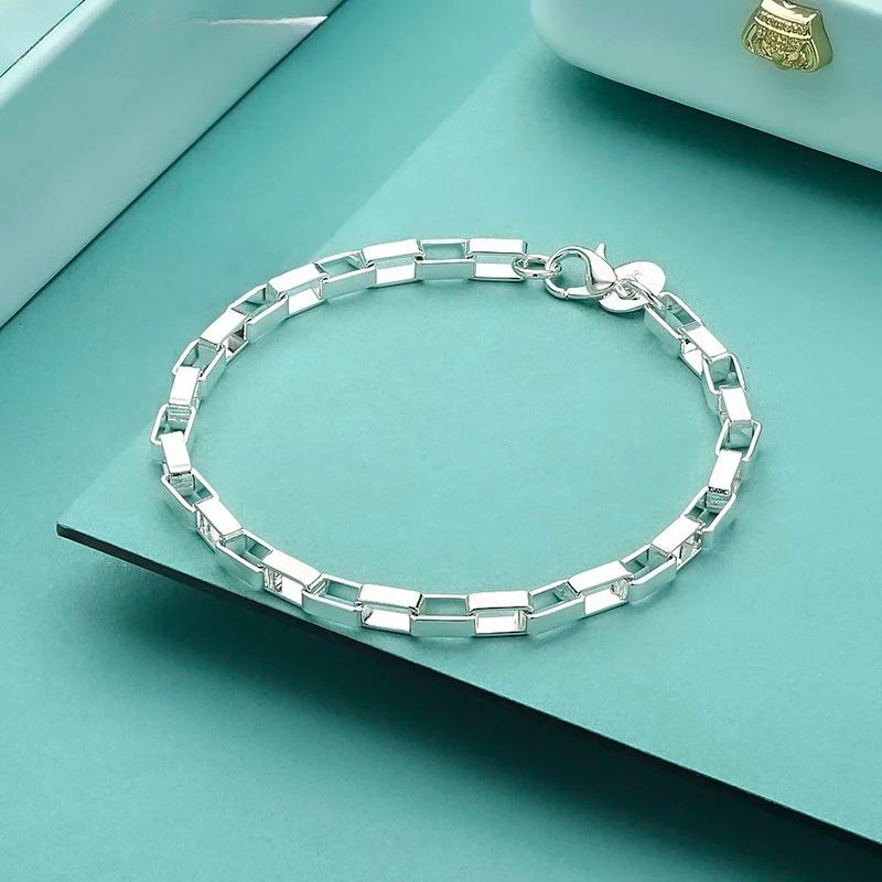 925 Sterling Silver Classic Long Square Chain Bracelets For Women Men's Fashion Party Wedding Accessories Jewelry Christmas Gift