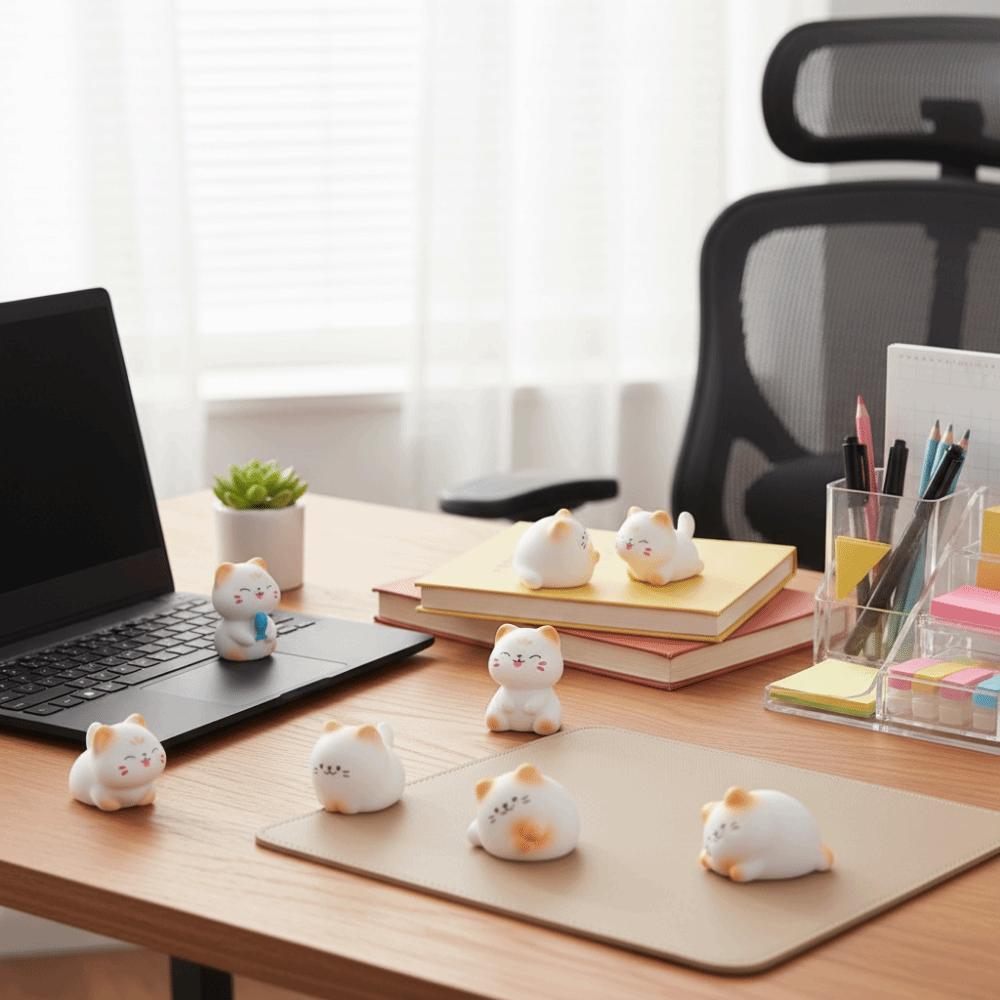 Kawaii Animal Ornaments Cartoon Animal Figurine Resin Material Cat Figurine Desktop Decoration