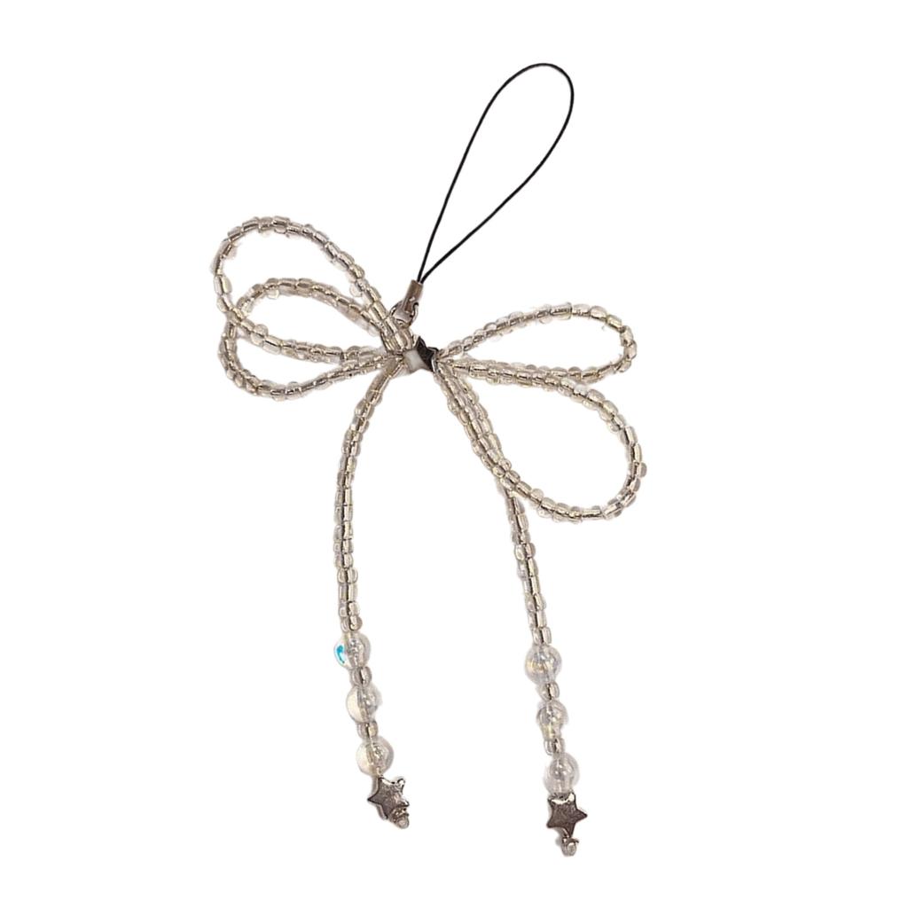 Crystal Beaded Phone Lanyard Bowknot Pendant Wrist Strap Detachable Phone Chain Keyring Portable Accessory for Women