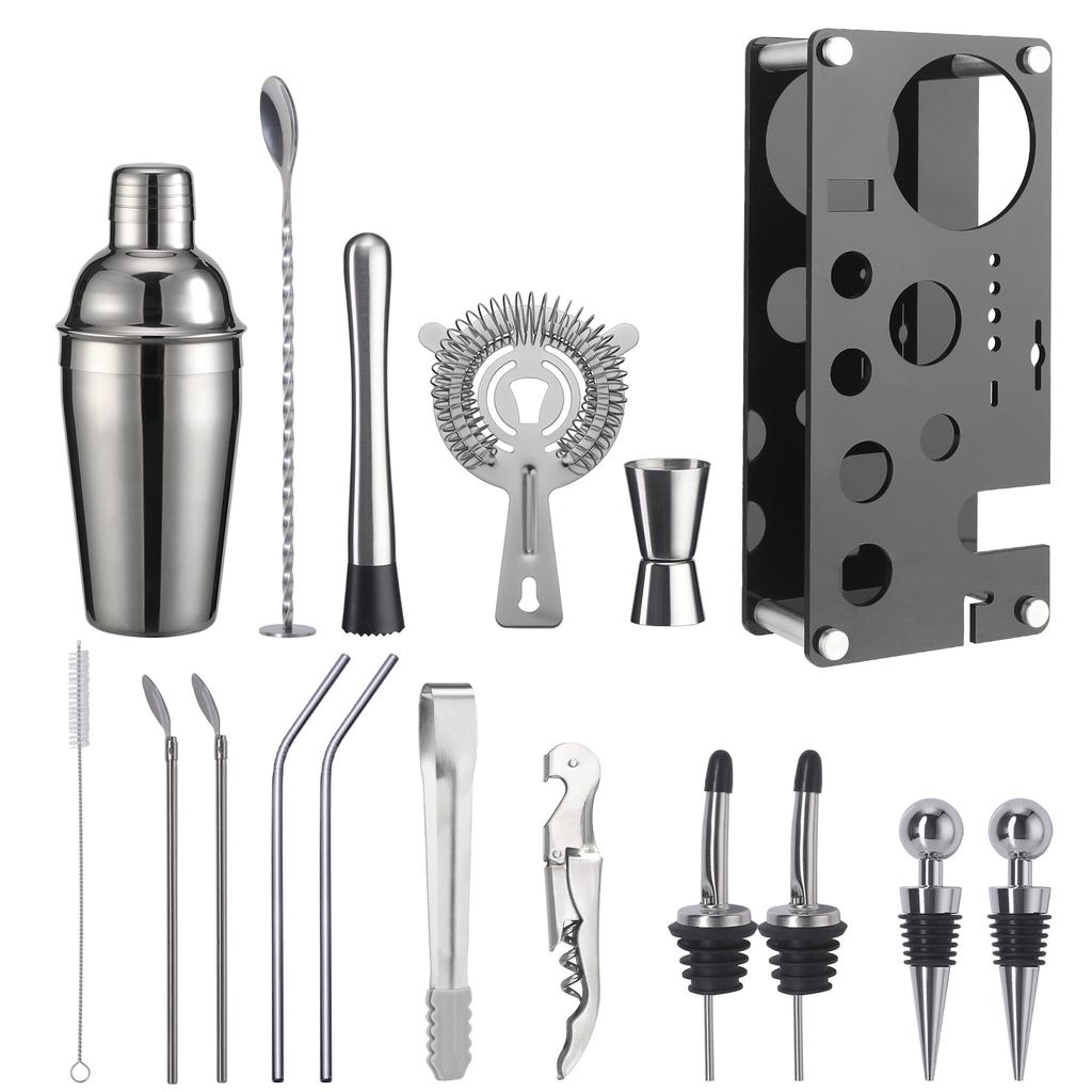 Набор из 17 предметов из нержавеющей стали для бармена, для приготовления коктейлей, акриловый набор, ложка-соломинка, снежный стакан