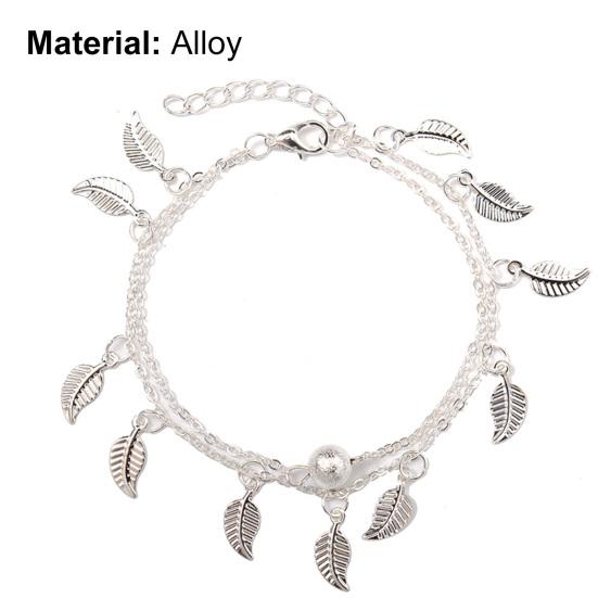 Женский ножной браслет, двухслойный кулон с листьями, ювелирные изделия из бисера, регулируемый долговечный браслет-цепочка
