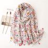 Silk Scarf: Spring/Summer 2021 Bali Yarn, Floral Color Block, Sunscreen Tassel Beach Wrap for Women