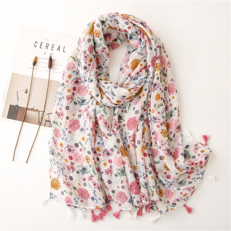 Silk Scarf: Spring/Summer 2021 Bali Yarn, Floral Color Block, Sunscreen Tassel Beach Wrap for Women