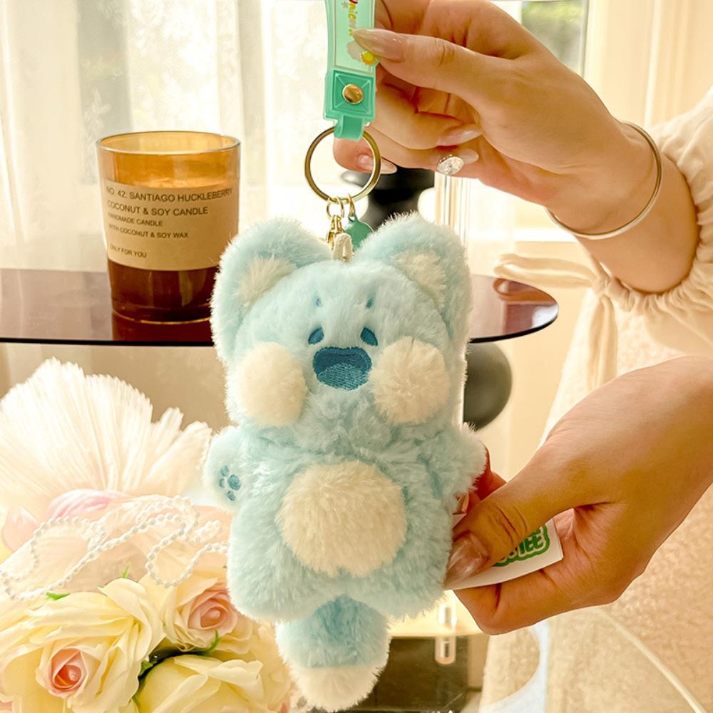 Soft Plush Animal Pendant Pink Cartoon Doll Keychain Purple Cute Cat Key Ring  Girls