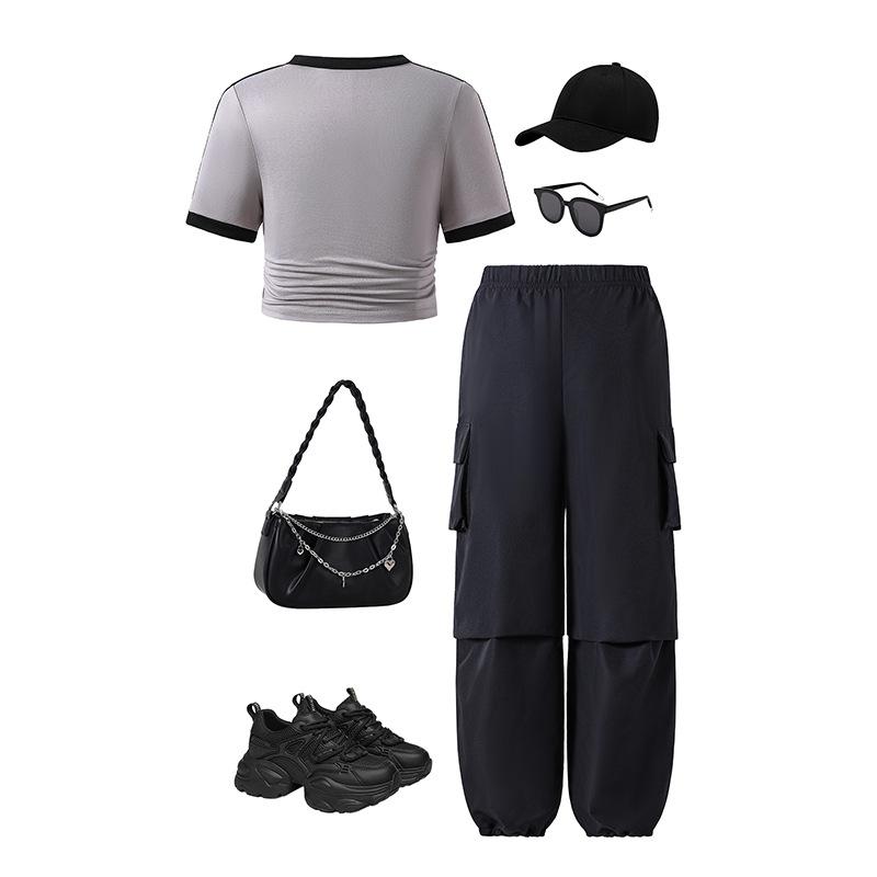 Модный костюм для девочек 2025 года, летний детский облегающий цифровой топ с короткими рукавами и повседневными спортивными штанами