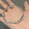 Women Bangle Twisted Entangled Alloy Silver Color Chinese Style Adjustable Smooth Polished Wrist Jewelry Anniversary Birthday Gift Lightweight Bangle