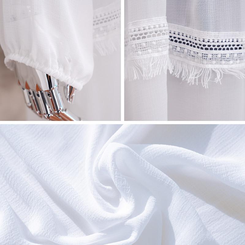 Summer New Beach Bikini Cover-up Sexy V-neck Lace Stitching Micro-sheer Chiffon Skirt Lantern Long-sleeved Loose Women's Swimwear Cover-up Q1056