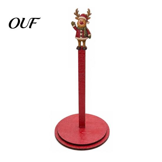 Stable Roll Storage Stand Christmas Wooden Paper Towel Holder, 2D Dispenser with Snowman Holiday Dining Table Decor Santa Patterns, Decorative Tissue