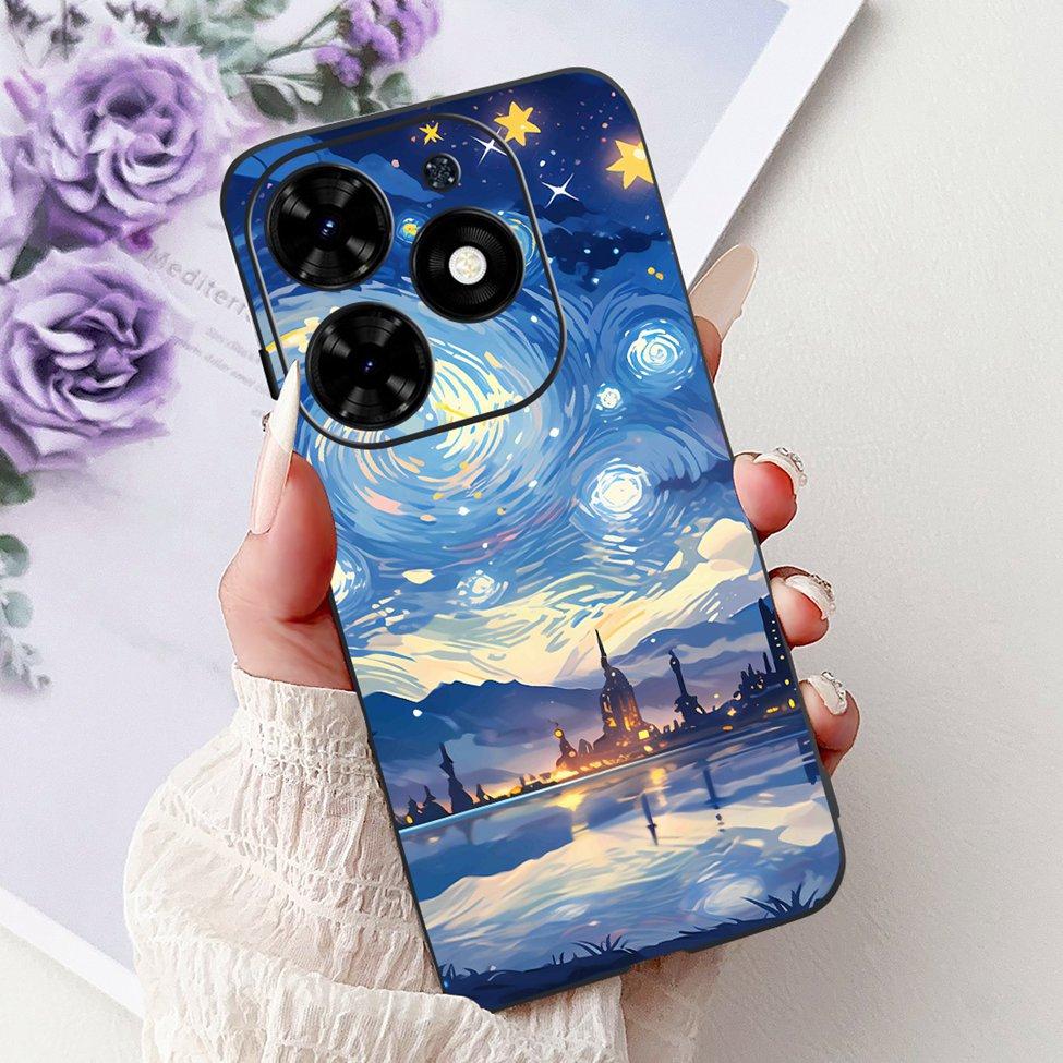 Для Tecno Spark Go 2024 BG6 Задняя крышка Для Tecno Spark Go 2024 Чехол Модный Роскошный Цветы Милый Мультяшный Кот Ударопрочный Силиконовый