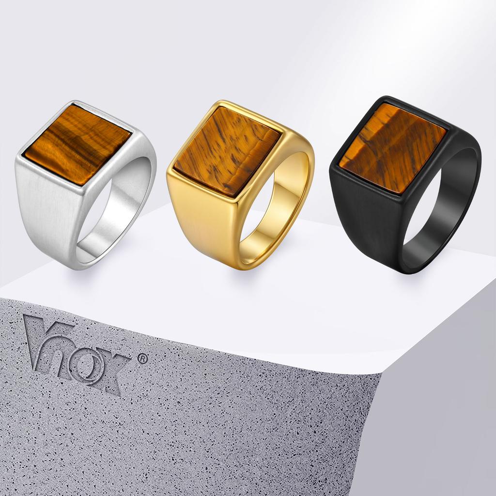 Кольцо Vnox из нержавеющей стали с тигровым глазом для мужчин, квадратное перстень из натурального камня 14 мм шириной, размер 7-12, 2026 Модные ювелирные изделия Подарок