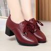 Deep Mouth Chunky Heel Shoes New Leather Shoes Lace-up Kitten Heels