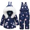 Children's Baby Winter Plus Velvet Warm Down Jacket Suit Outdoor Windproof Suit Connecting Hooded Top+pants 2 -piece Set