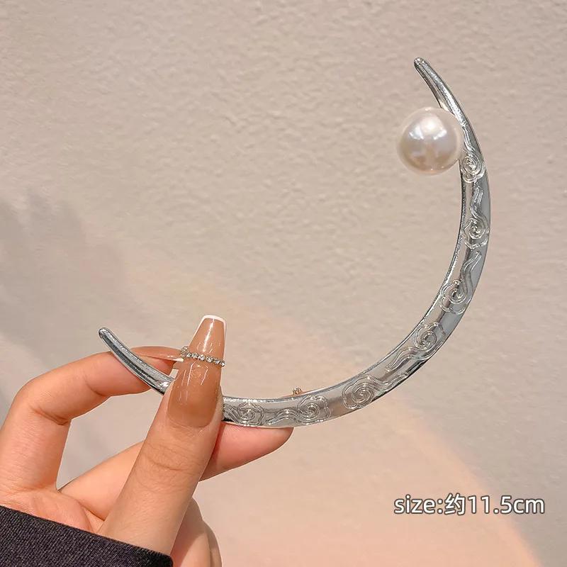 New Chinese Style Sine Moon Hairpin Women Half Moon Hair Sticks Metal Ponytail Coiffure Headdress Girls Jewelry Accessories