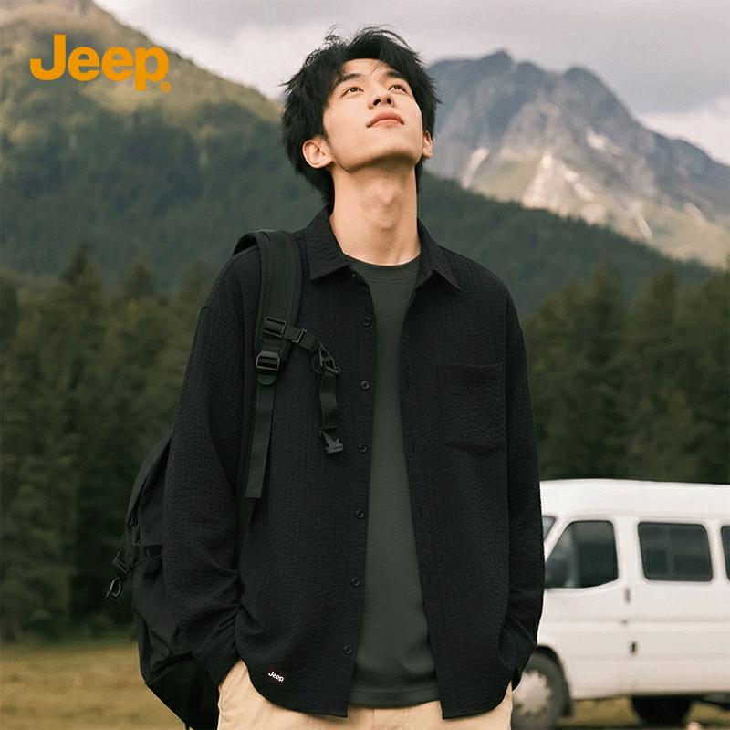 JEEP Men's Textured Seersucker Casual Shirt