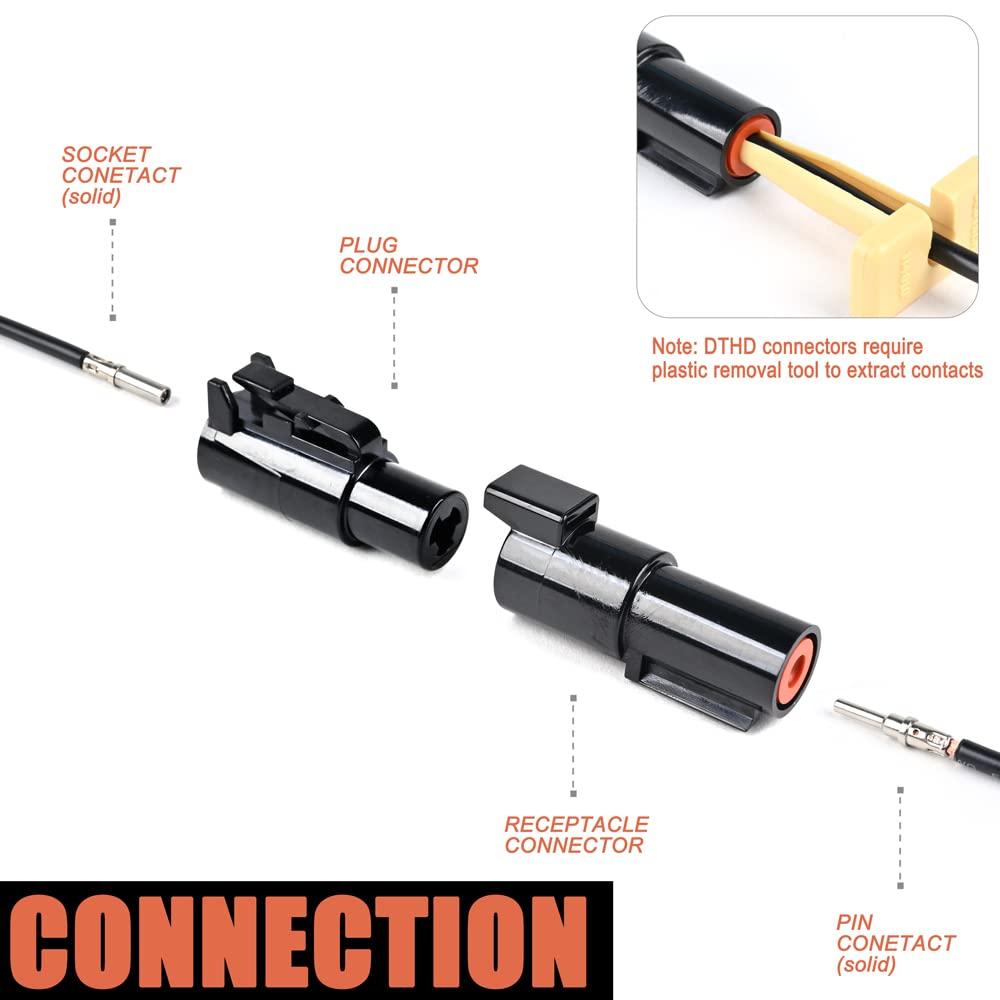 JRready ST6286 1 Pin DTHD Connector 4 Sets,IP67 Waterproof Single Terminal Connectors For Heavy-Duty Applications,Contact Size 12 Crimp Wire Gauge