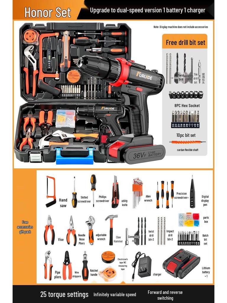 Многофункциональный набор инструментов электрика с дрелью и отвертками