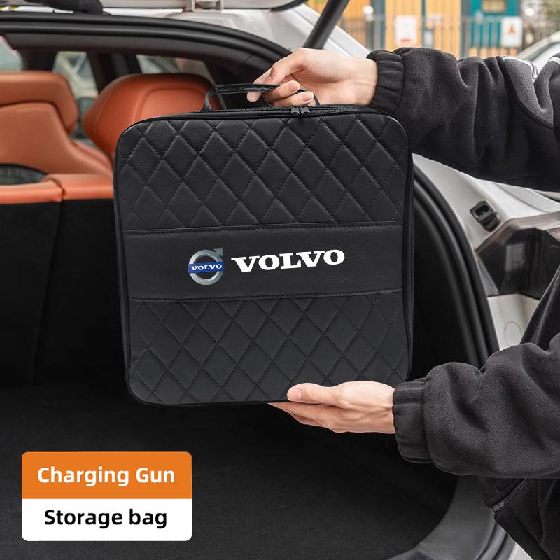 Car Charging Gun Storage Bag Auto Logo Handbag Leather Organizer For Volvo XC90 V90 V60 XC60 V40 EC40 EX40 S80 S60 S90 C40 XC40