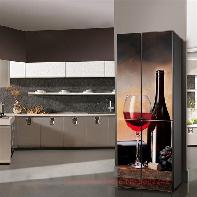 3D наклейка на холодильник, дверная крышка, красное вино, самоклеющаяся пленка, виниловая наклейка на дверь, крышку холодильника, обои, наклейки, ПВХ, искусство