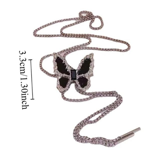 Silver Butterfly Chain Choker Zinc Zinc Alloy Butterfly Clavicle Chain Black Butterfly Necklace  Lady/Girls